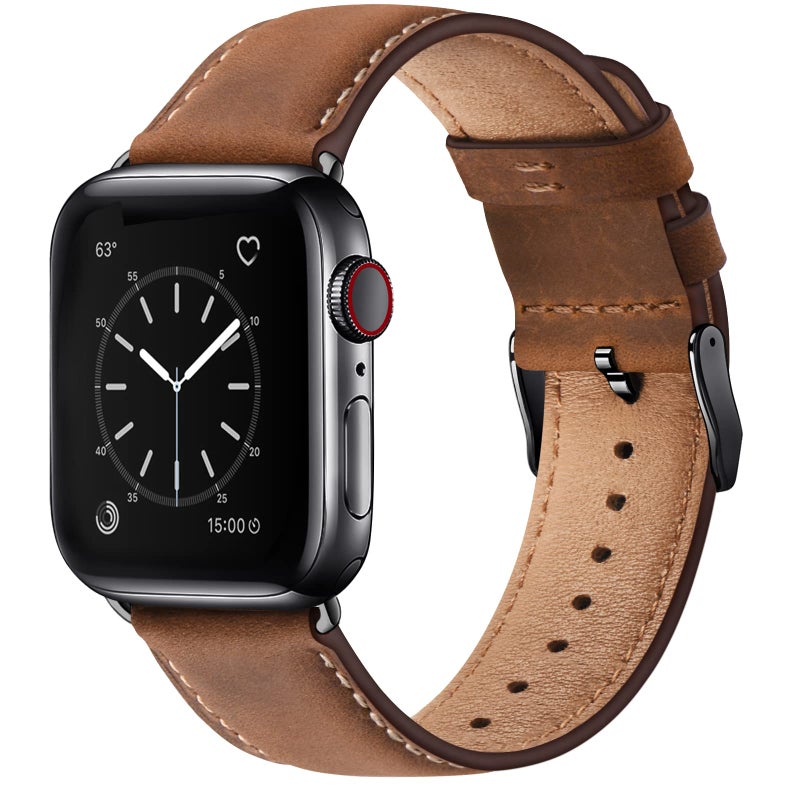 SUNFWR Leather Bands Compatible with Apple Watch Band 41mm 40mm 38mm for Men Women, Top Grain Genuine Leather Replacement Strap for iWatch Ultra 2, Ultra, SE2, SE, Series 9 8 7 6 5 4 3 2 1 (Red - Image 1