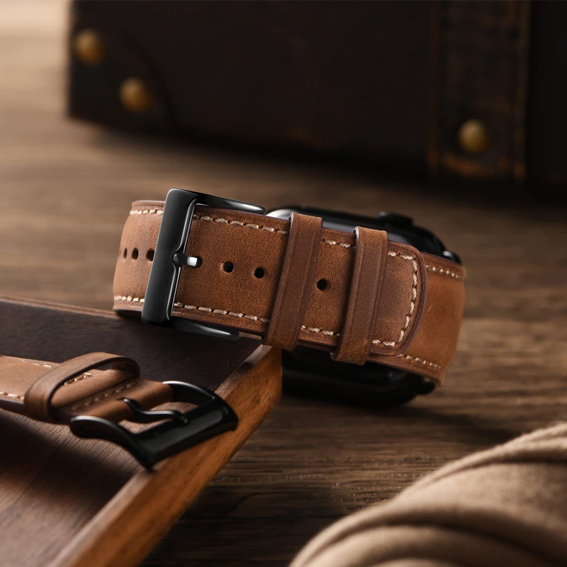 SUNFWR Leather Bands Compatible with Apple Watch Band 41mm 40mm 38mm for Men Women, Top Grain Genuine Leather Replacement Strap for iWatch Ultra 2, Ultra, SE2, SE, Series 9 8 7 6 5 4 3 2 1 (Red - Image 3