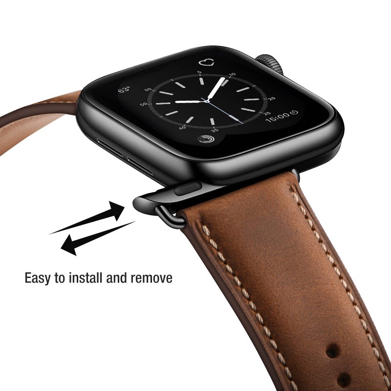 SUNFWR Leather Bands Compatible with Apple Watch Band 41mm 40mm 38mm for Men Women, Top Grain Genuine Leather Replacement Strap for iWatch Ultra 2, Ultra, SE2, SE, Series 9 8 7 6 5 4 3 2 1 (Red - Image 4
