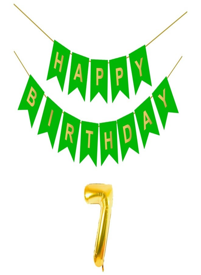 Flyloons 7th Green Colour Happy Birthday Banner Decoration Kit for 7 year Old Boys Girls Kids | with Number Seven | 13 Pcs Reusable Cardstock Happy Birthday Paper Banner