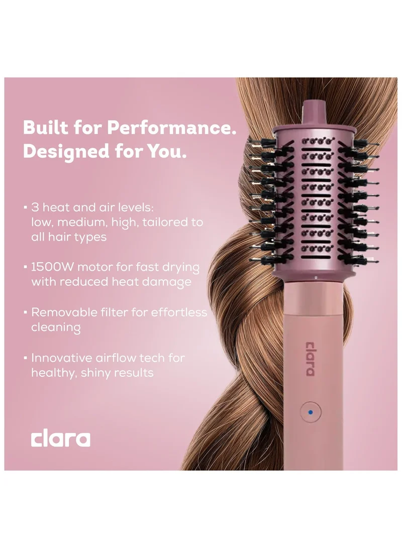 CLARA Clara Multi Styler for All Hair Types – 6-in-1 Styling Tool with Auto-Wrap Curlers, Blow Dryer, Round & Oval Brush – 1500W Ionic Hair Styler for Frizz-Free Waves & Salon Blowouts Pink