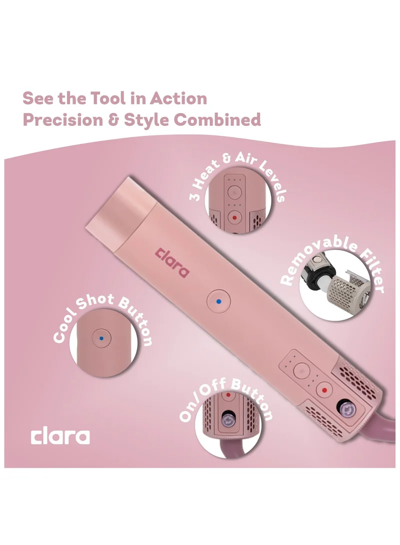 CLARA Clara Multi Styler for All Hair Types – 6-in-1 Styling Tool with Auto-Wrap Curlers, Blow Dryer, Round & Oval Brush – 1500W Ionic Hair Styler for Frizz-Free Waves & Salon Blowouts Pink