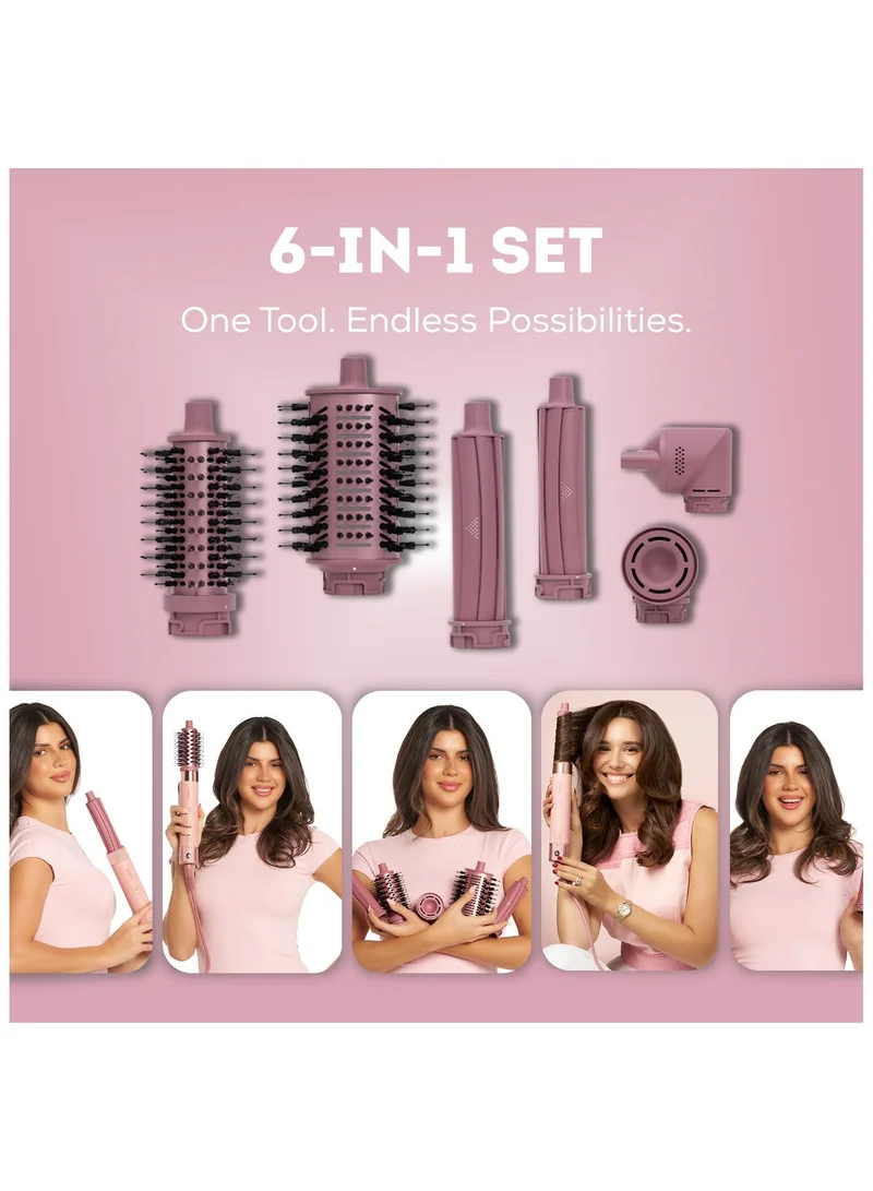 كلارا كلارا مولتي ستايلر لجميع أنواع الشعر – أداة تصفيف 6 في 1 مع مكواة لف تلقائي، مجفف شعر، فرشاة دائرية وبيضاوية – جهاز تصفيف شعر بقدرة 1500 واط بتقنية الأيونات لتموجات خالية من التجاعيد وتسريحات شعر صالون