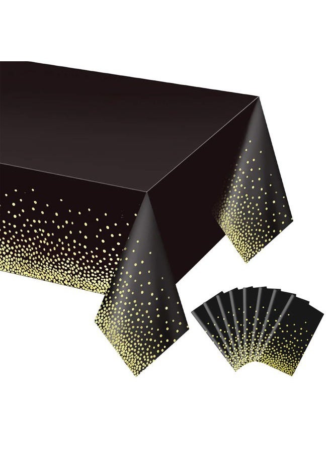 Gexolenu 8 Pack Black and Gold Tablecloth for Rectangle Tables, Plastic Disposable Dot Confetti Party Table Covers for Birthday, Graduation, New Year Party, Anniversary, 54" x 108" - Image 1