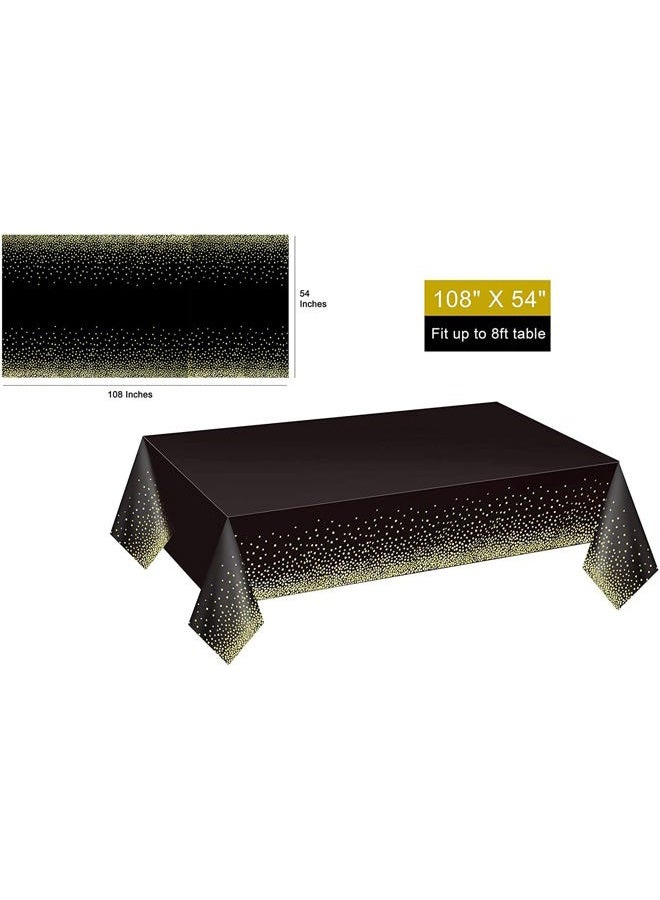 Gexolenu 8 Pack Black and Gold Tablecloth for Rectangle Tables, Plastic Disposable Dot Confetti Party Table Covers for Birthday, Graduation, New Year Party, Anniversary, 54" x 108" - Image 2