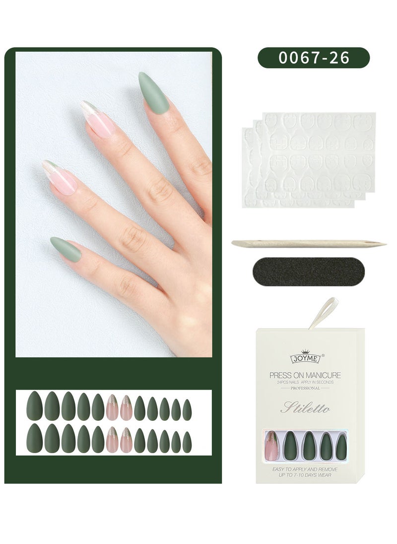 JOYME 24 Pcs Fake Nail Tip Set Nail Stylish Easy to Use Art Design for Salons and DIY with 72 Pcs Nail Adhesive Glue Tapes and Mini Nail File and Manicure Mini Stick for Women  - Image 1