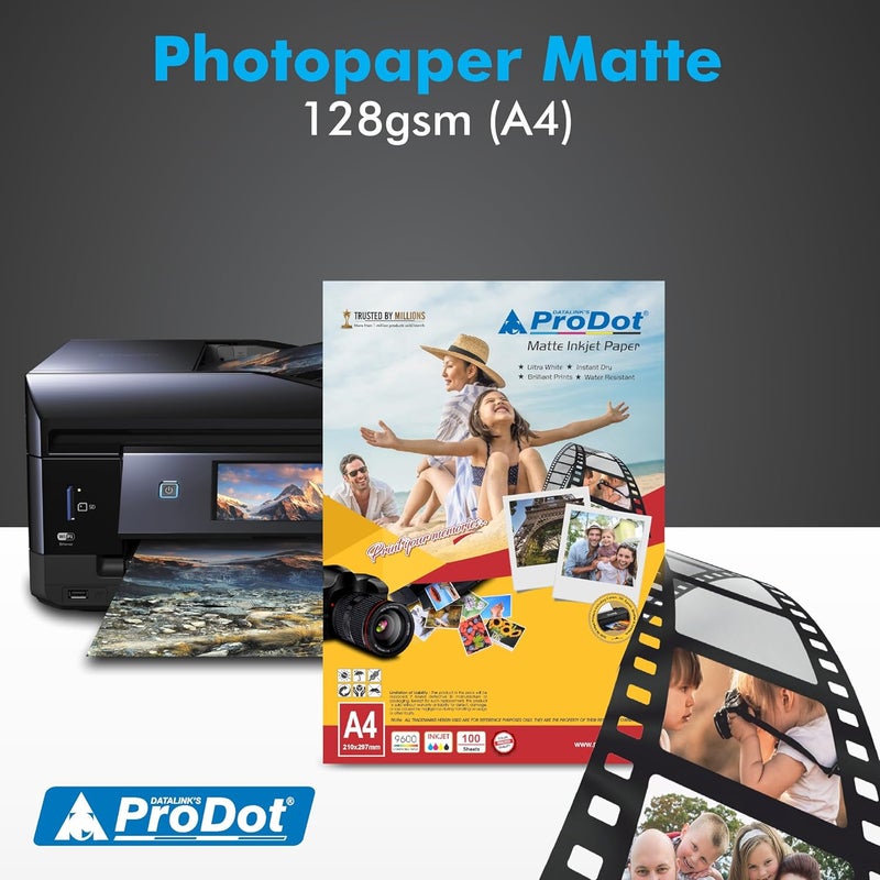 ProDot Water Resistant 128 GSM Matte Photo Paper A4 Size, Pack of 100 Sheets, Compatible with all Inkjet Printers - Image 2