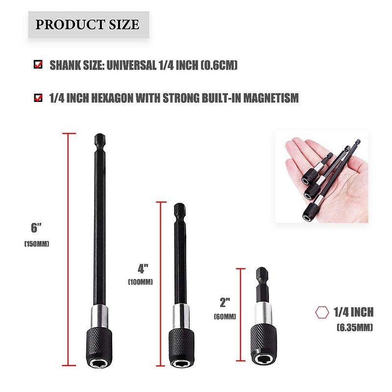 105 ° electric screwdriver head corner tool set of 7 pieces, 1 piece 1/4 inch 105 degree right angle drill bit, 3 pieces 1/4 extension rod bit holder, 3 pieces impact sleeve square nut screwdriver head, black corner tool - Image 2