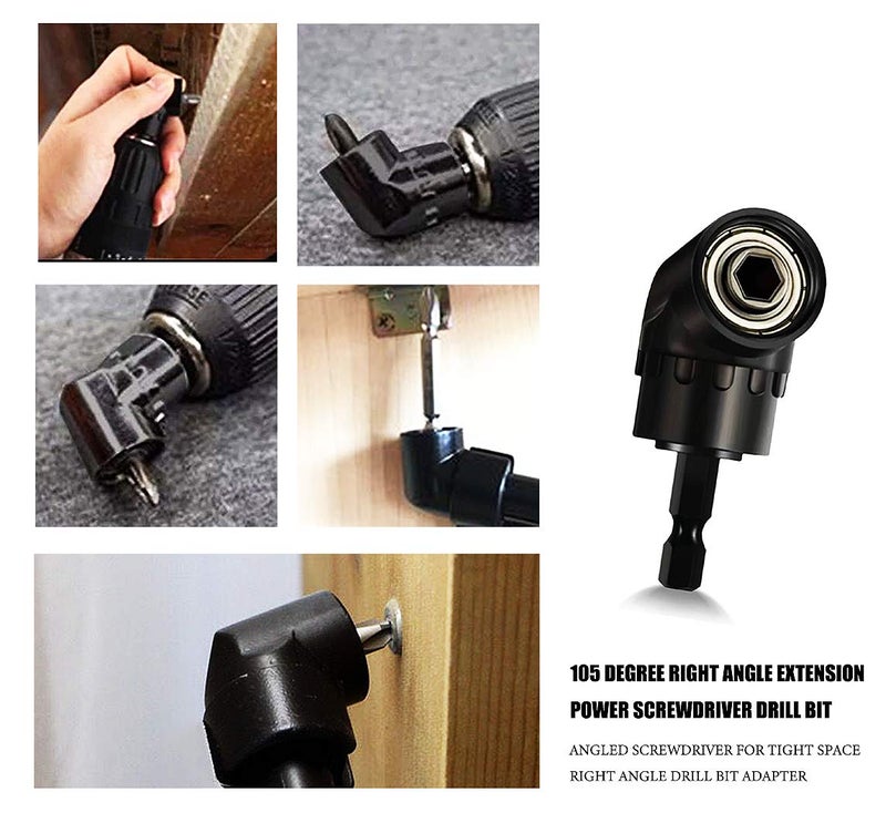 105 ° electric screwdriver head corner tool set of 7 pieces, 1 piece 1/4 inch 105 degree right angle drill bit, 3 pieces 1/4 extension rod bit holder, 3 pieces impact sleeve square nut screwdriver head, black corner tool - Image 5