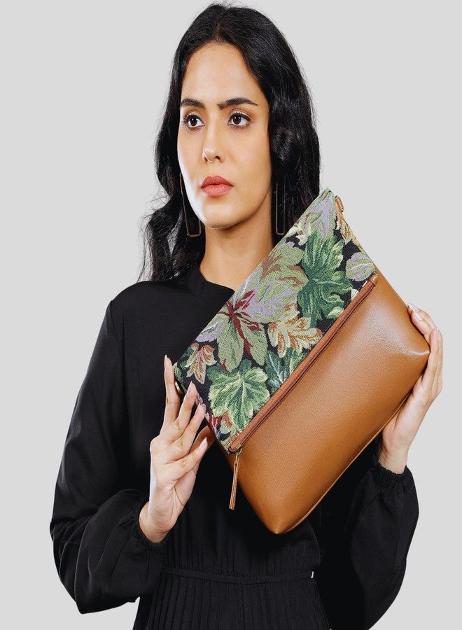 HAMELIN Women's Fold Over Sling Bags for Girls| Carefully Handcrafted Stylish Vegan Leather Ladies Purse for Mobile/Makeup|Woven Design with Adjustable Strap|Ideal Women's Day Gifts| Floret, Brown - Image 2