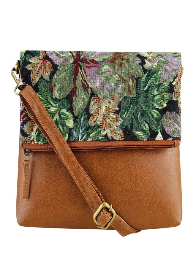 HAMELIN Women's Fold Over Sling Bags for Girls| Carefully Handcrafted Stylish Vegan Leather Ladies Purse for Mobile/Makeup|Woven Design with Adjustable Strap|Ideal Women's Day Gifts| Floret, Brown - Image 1