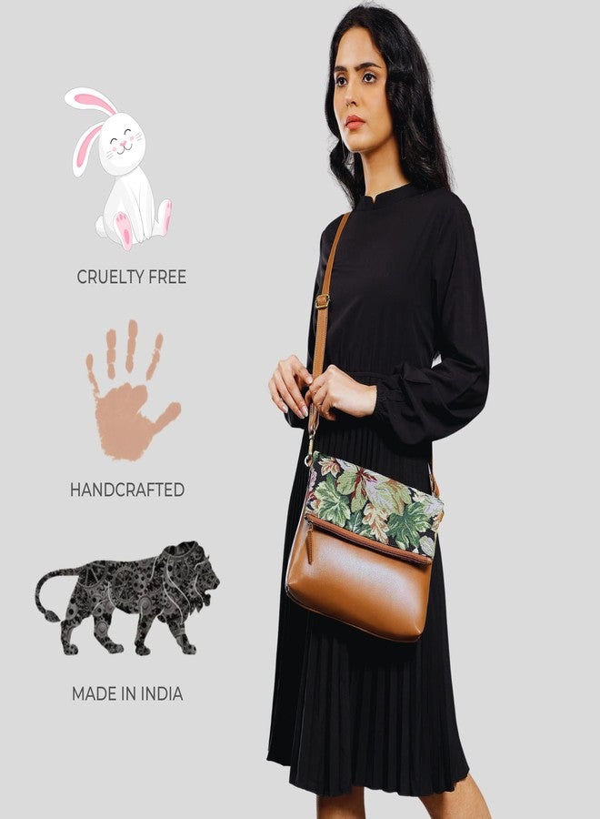 HAMELIN Women's Fold Over Sling Bags for Girls| Carefully Handcrafted Stylish Vegan Leather Ladies Purse for Mobile/Makeup|Woven Design with Adjustable Strap|Ideal Women's Day Gifts| Floret, Brown - Image 5