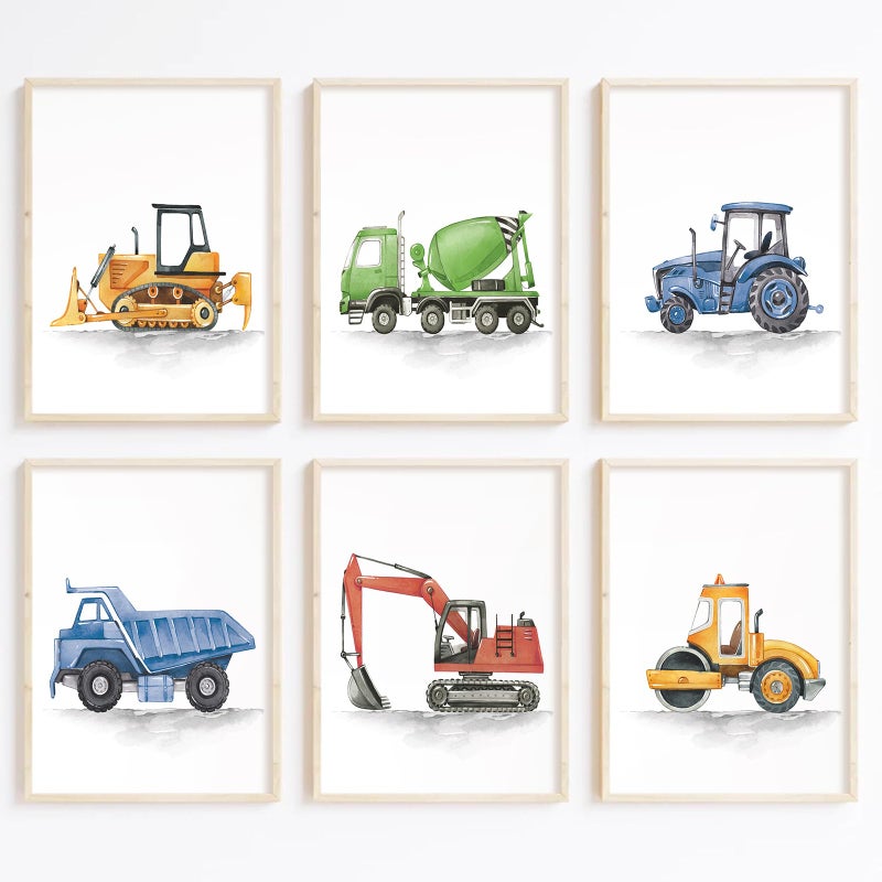 Joocrise Boys Truck Wall Art Set of 6 Truck Vehicle Canvas Wall Decor Toddler Construction Wall Art Watercolor Playroom Kids Pictures Prints Nursery Artwork for Room Bedroom 8x10 Inch Unframed - Image 1