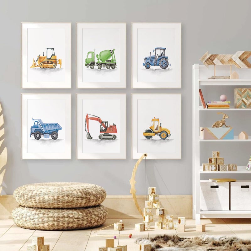 Joocrise Boys Truck Wall Art Set of 6 Truck Vehicle Canvas Wall Decor Toddler Construction Wall Art Watercolor Playroom Kids Pictures Prints Nursery Artwork for Room Bedroom 8x10 Inch Unframed - Image 5