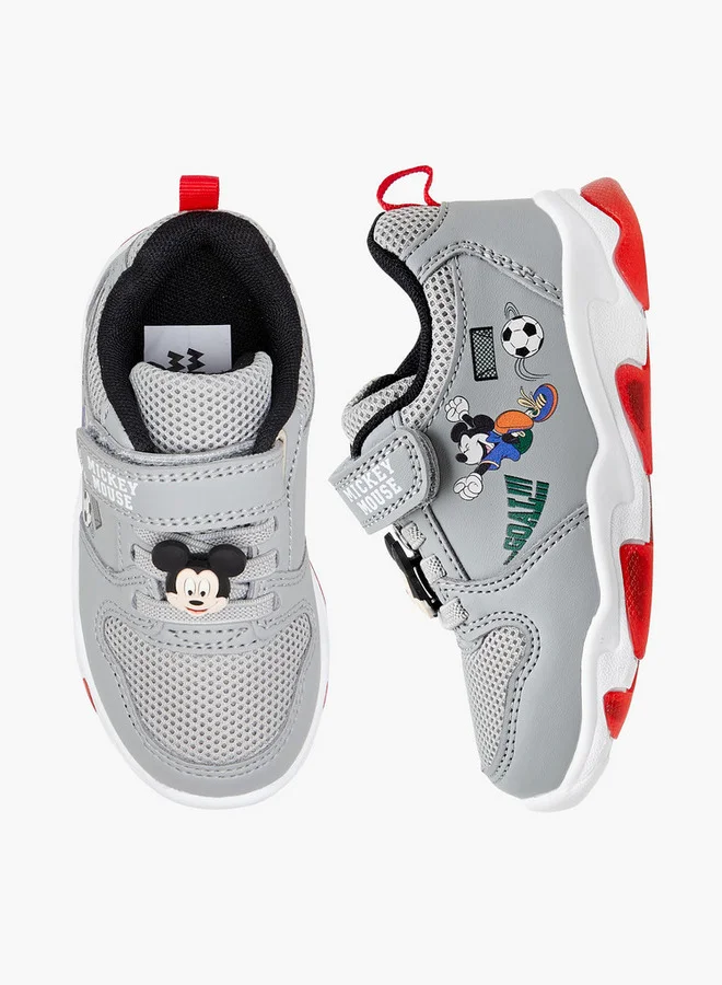 Disney Mickey Mouse Print Light-Up Sneakers with Hook and Loop Closure