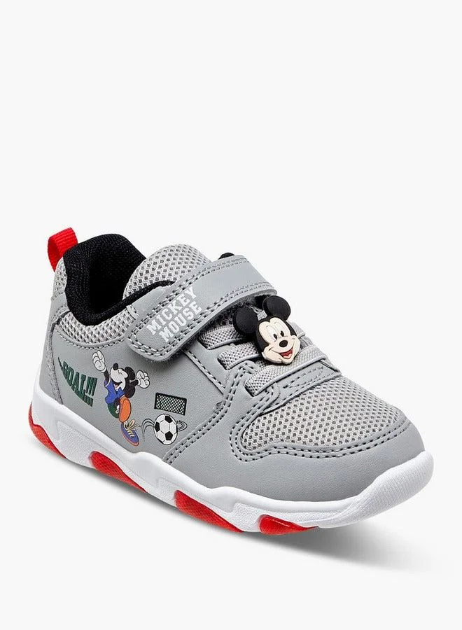 Disney Mickey Mouse Print Light-Up Sneakers with Hook and Loop Closure