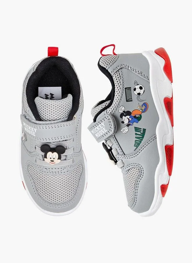 Mickey Mouse Print Light-Up Sneakers with Hook and Loop Closure