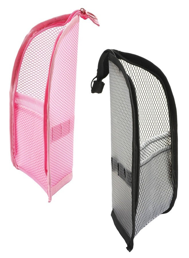 Standing Travel Toiletry Bag for Women, Waterproof Hanging Makeup Organizer Cosmetic Zipper Pouch, Portable Stand Up Toiletry Bags Containers for Bathroom Essentials, Brush & Accessories (Black, Pink) - Image 1