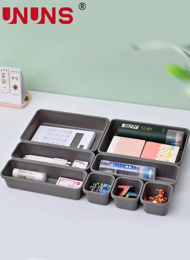 UNUNS منظم أدراج المكتب، 8 قطع من منظمات الأدراج المتشابكة، حاوية صناديق تخزين لأدوات المطبخ والحمام والمكياج والمجوهرات والأدوية - Image 1