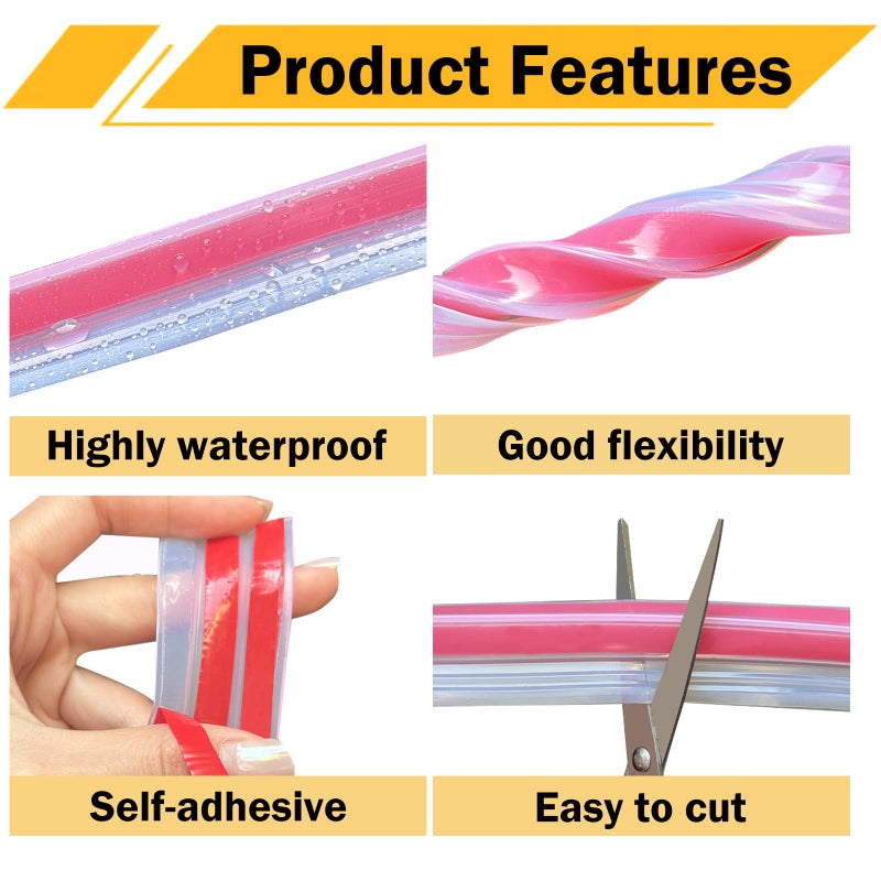 SUCOHANS 10 Feet Shower Door Side Seal Strip for 3/8" (10mm) Glass, Frameless Shower Door Side Silicone Seal Strip for Bathroom Showers Water Guard Sweep Barrier - Image 4