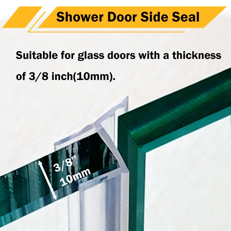 SUCOHANS 10 Feet Shower Door Side Seal Strip for 3/8" (10mm) Glass, Frameless Shower Door Side Silicone Seal Strip for Bathroom Showers Water Guard Sweep Barrier - Image 3