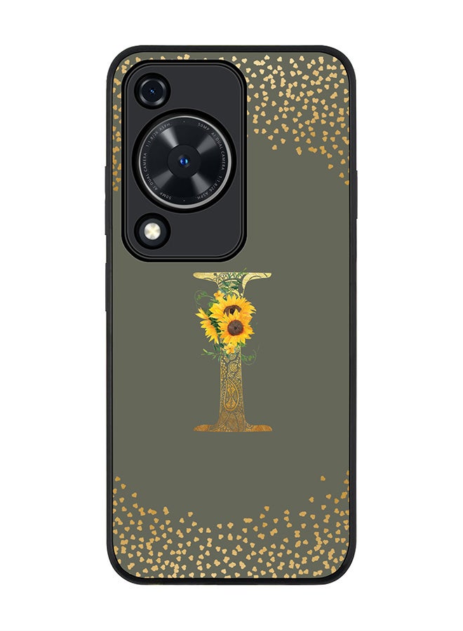 Stylizedd Rugged Black edge case for Huawei nova Y72 / Huawei Enjoy 70 4G,Slim fit Custom Monogram Initial Letter Floral Pattern Alphabet - I (Olive Green) - Image 1