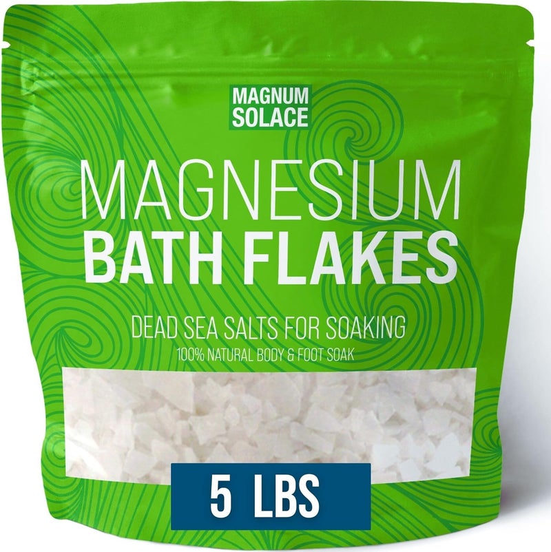 Magnum Solace Magnesium Flakes for Bath  Magnesium Chloride Flakes  Dead Sea Salts for Soaking 5 LBS