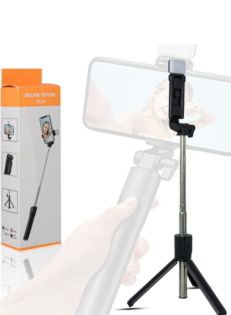 Bluetooth Selfie Stick R1S With Remote Control, Light Led and Convert to Tripod Holder Stand