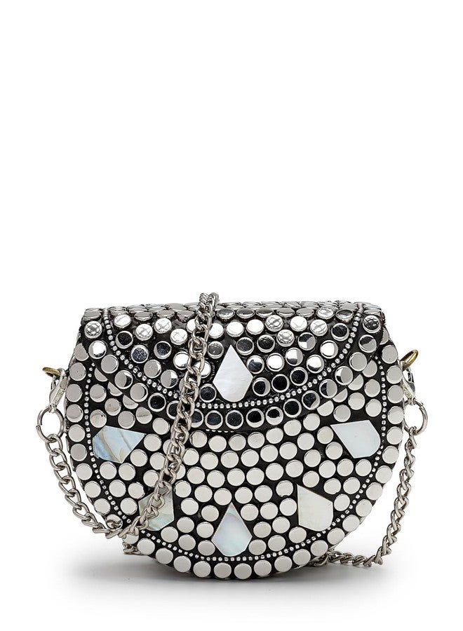 Anekaant Metal Mirage Silver Mosaic Clutch For Ladies | Party & Wedding Handbag - Image 1