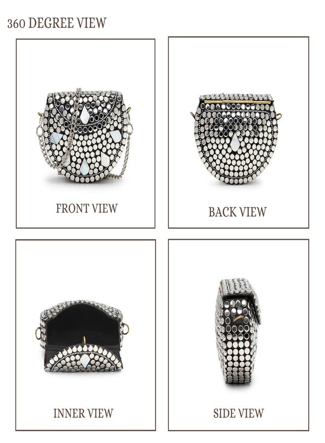 Anekaant Metal Mirage Silver Mosaic Clutch For Ladies | Party & Wedding Handbag - Image 4