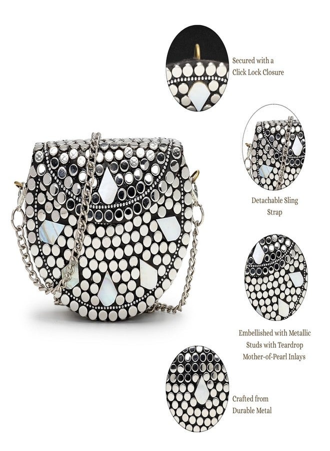 Anekaant Metal Mirage Silver Mosaic Clutch For Ladies | Party & Wedding Handbag - Image 3