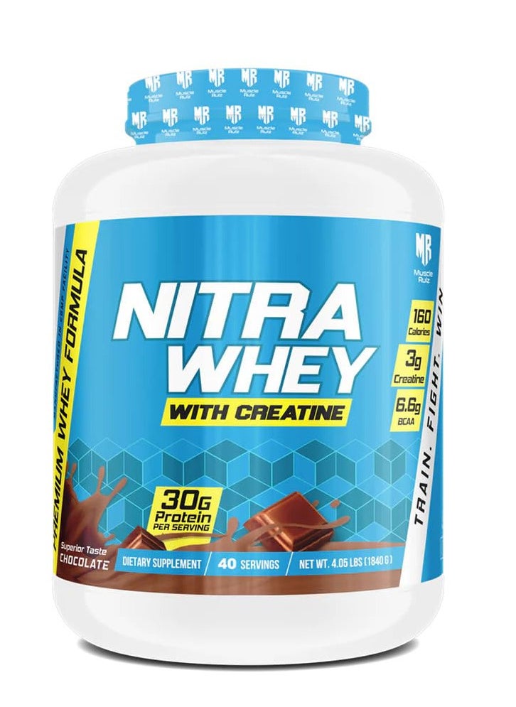 Muscle Rulz Muscle Rulz Nitra Whey Protein 4 lb | 30 Ser | 30g Protein, 6.6g BCAAs, 3g Creatine | 160 Calories | Premium Bodybuilding Supplement for Muscle Growth, Strength&Endurance 