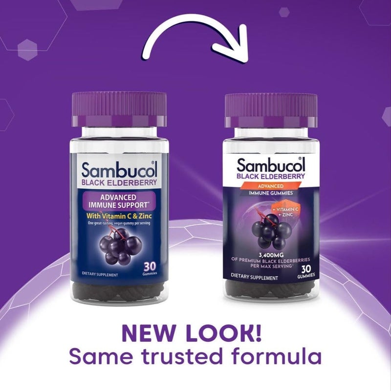 Sambucol Black Elderberry Gummies with Vitamin C & Zinc - Sambucus Elderberry Gummies for Immune Support, High Antioxidants, Gluten Free, Vegan, Elderberry with Zinc & Vitamin C - 30 Count, 2 Pack - Image 2