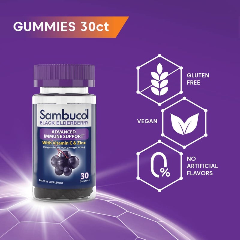 Sambucol Black Elderberry Gummies with Vitamin C & Zinc - Sambucus Elderberry Gummies for Immune Support, High Antioxidants, Gluten Free, Vegan, Elderberry with Zinc & Vitamin C - 30 Count, 2 Pack - Image 3