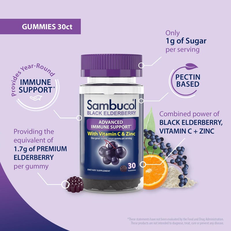 Sambucol Black Elderberry Gummies with Vitamin C & Zinc - Sambucus Elderberry Gummies for Immune Support, High Antioxidants, Gluten Free, Vegan, Elderberry with Zinc & Vitamin C - 30 Count, 2 Pack - Image 4