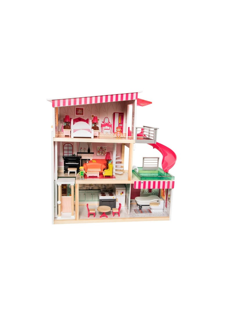 Gold Land Toys Wooden Dollhouse with Slide - Min-60, Size 75x40x72 cm 