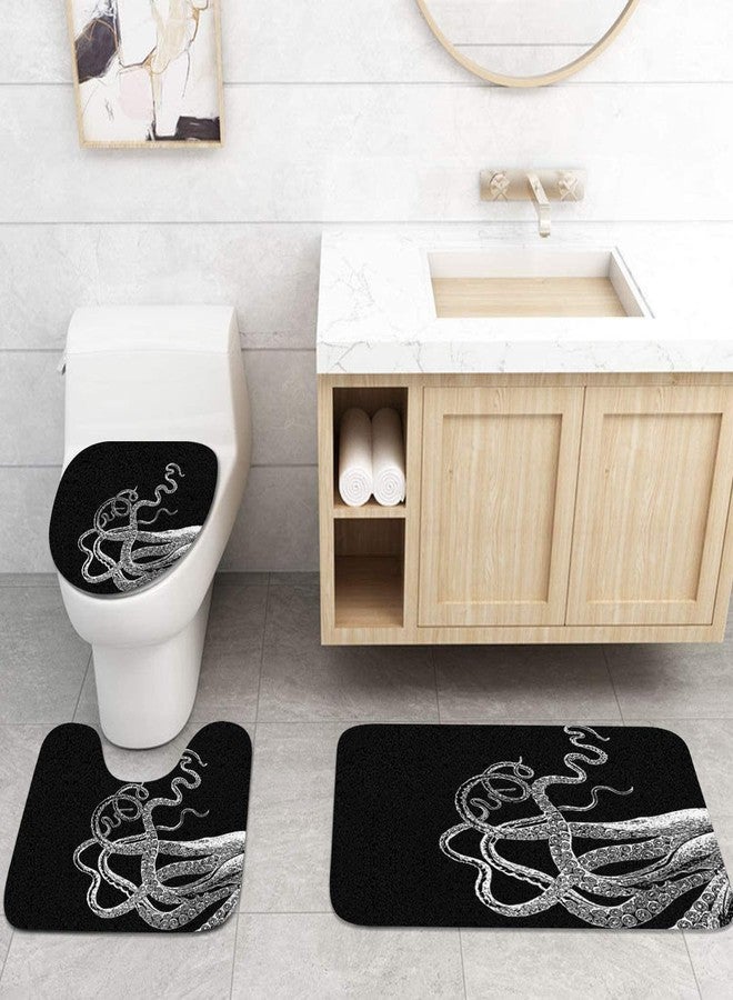 ArtSocket 4 Piece Get Naked Shower Curtain Sets White Octopus Tentacles Black Vintage Sea Ocean Kraken with Non-Slip Rug, Toilet Lid Cover, Bath Mat and 12 Hooks 72x72 inches - Image 3