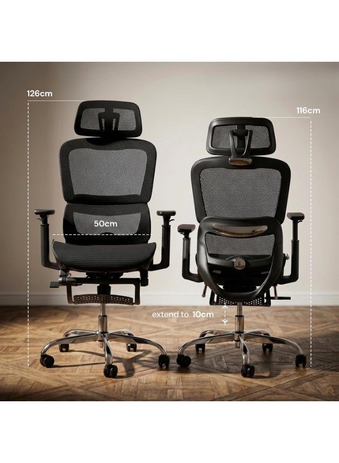 Comfortable office chair with breathable mesh, adjustable lumbar support, 3D armrests, 2D headrest, footrest and 130-degree tilt - Image 1