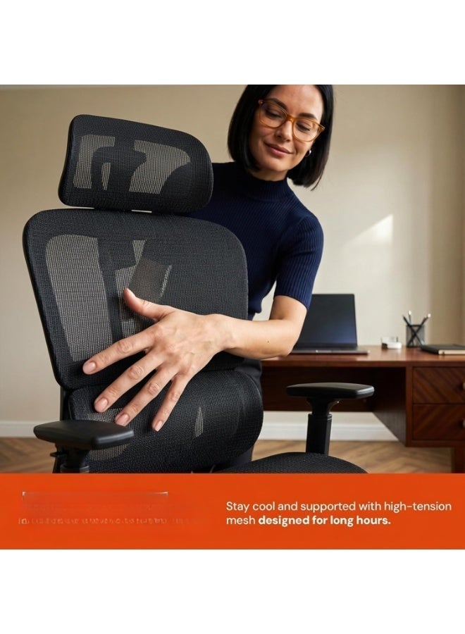 Comfortable office chair with breathable mesh, adjustable lumbar support, 3D armrests, 2D headrest, footrest and 130-degree tilt - Image 4