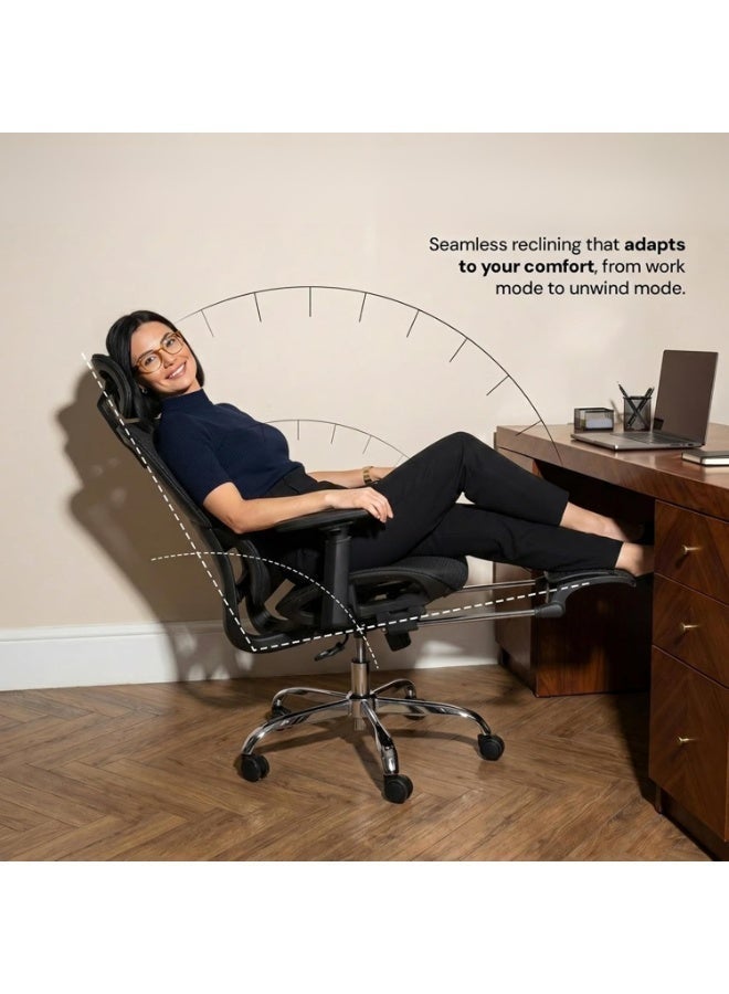 Comfortable office chair with breathable mesh, adjustable lumbar support, 3D armrests, 2D headrest, footrest and 130-degree tilt - Image 3