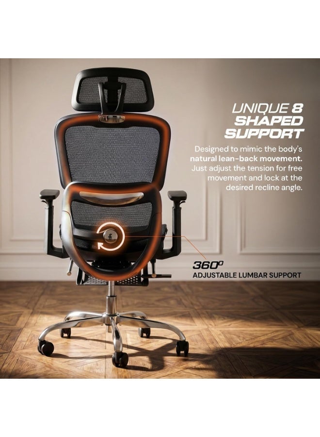 Comfortable office chair with breathable mesh, adjustable lumbar support, 3D armrests, 2D headrest, footrest and 130-degree tilt - Image 2