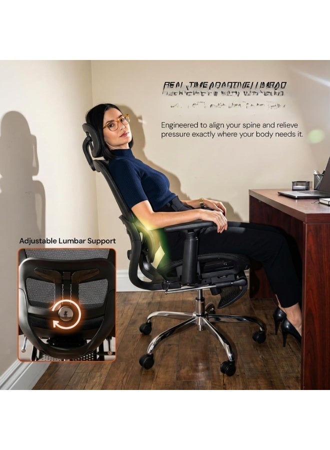 Comfortable office chair with breathable mesh, adjustable lumbar support, 3D armrests, 2D headrest, footrest and 130-degree tilt - Image 5