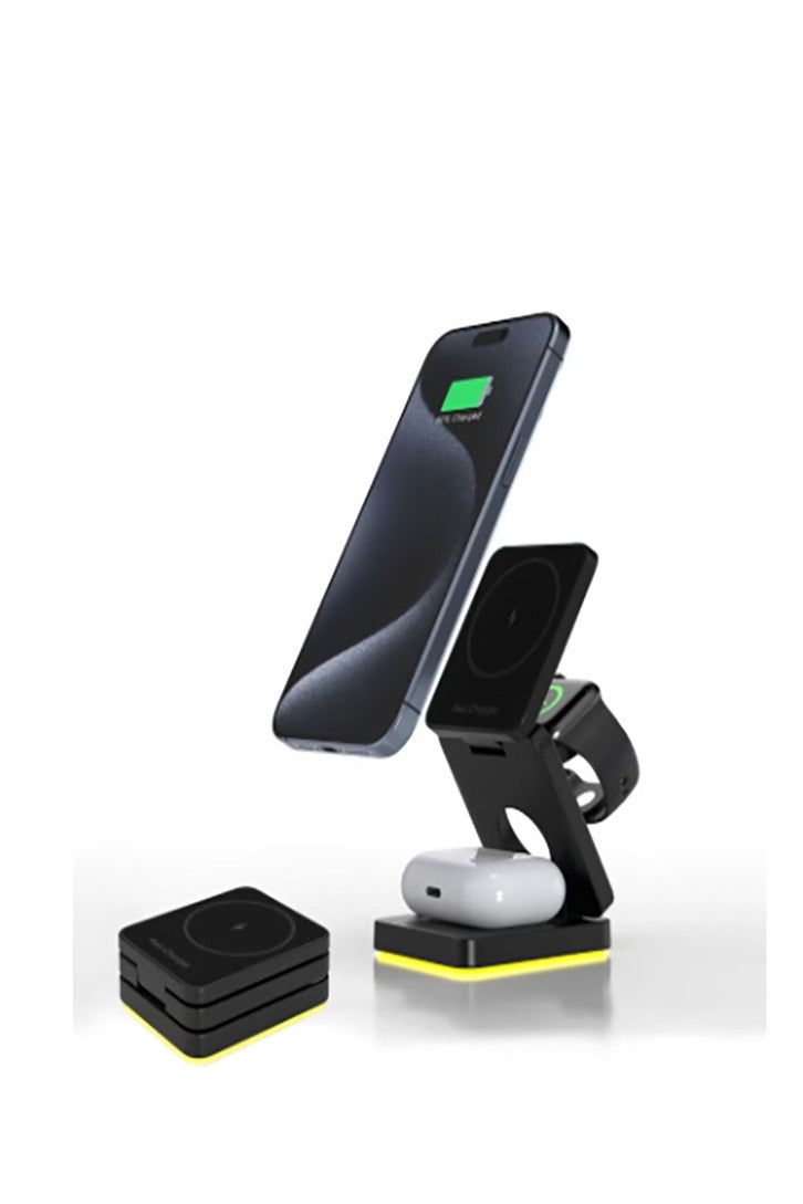 Fast Wireless Charger, Magnetic Foldable 3 in 1 Charging Station compatible with iPhone 16/15/14/13/12/Pro/Plus/Pro Max,15W Portable Charger for Apple Watch10/9/8/7/6/5/4/3/SE, compatible with Airpods3/2/Pro Black - Image 1