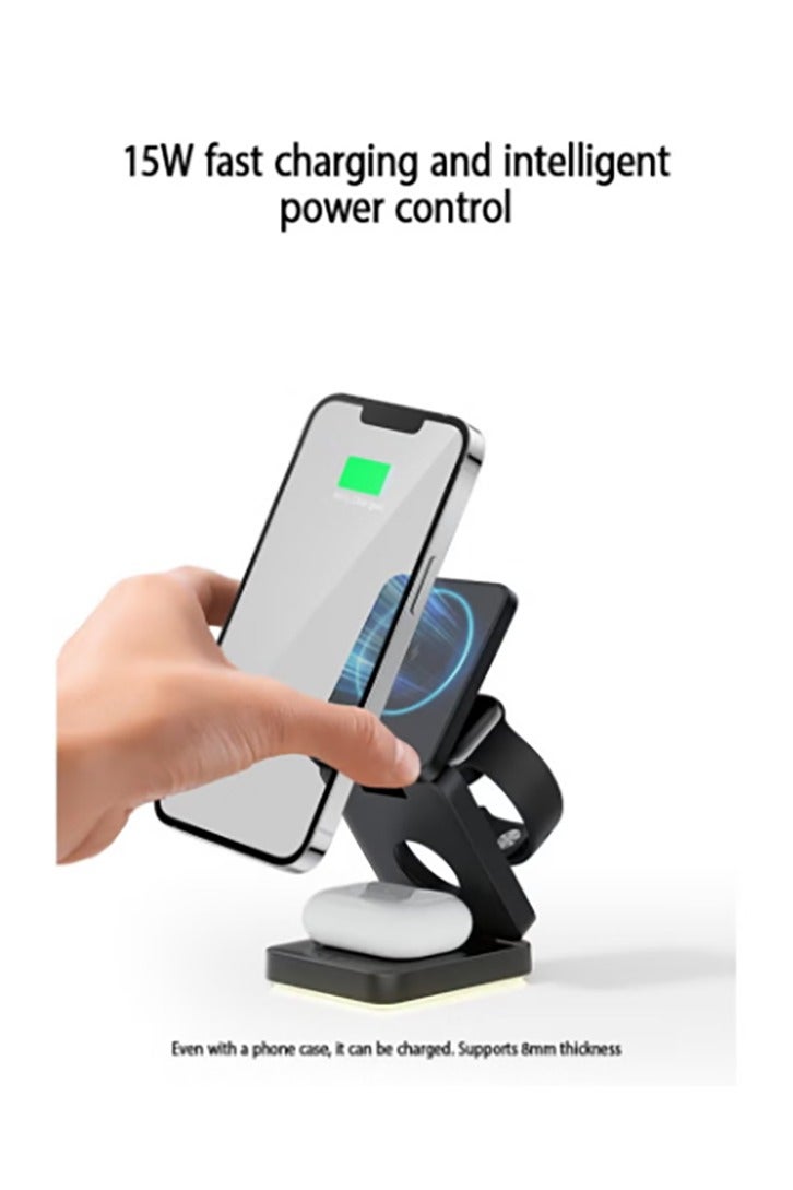 Fast Wireless Charger, Magnetic Foldable 3 in 1 Charging Station compatible with iPhone 16/15/14/13/12/Pro/Plus/Pro Max,15W Portable Charger for Apple Watch10/9/8/7/6/5/4/3/SE, compatible with Airpods3/2/Pro Black - Image 3