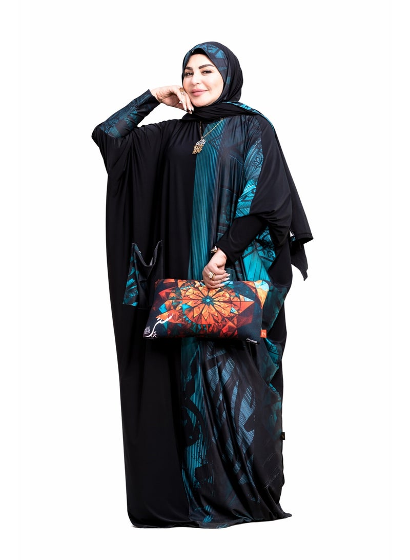 SATR HIJABI Elegant Black Printed Isdal with Artistic Detail – Modest Prayer Wear for Women - Image 1