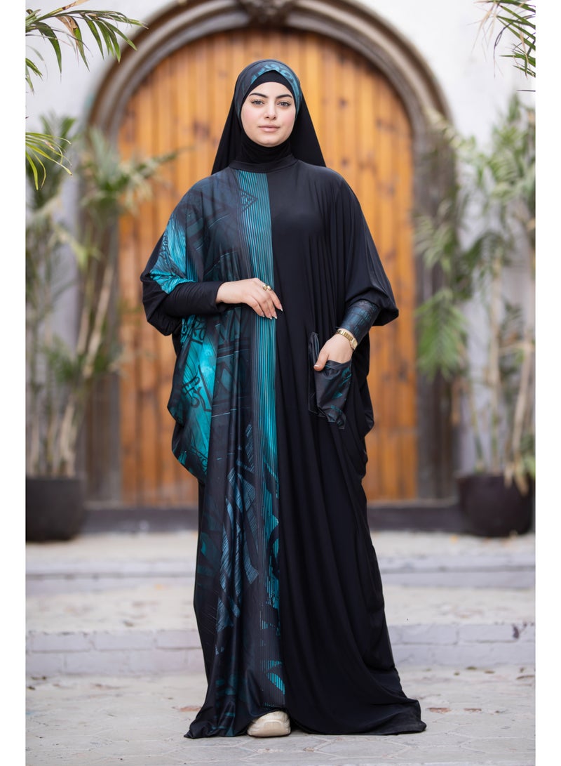 SATR HIJABI Elegant Black Printed Isdal with Artistic Detail – Modest Prayer Wear for Women - Image 3