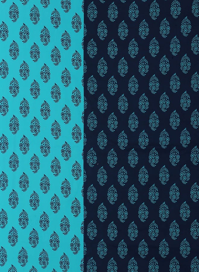 Swayam Pure Cotton King Fitted Bedsheet with 2 Pillow Covers | Size 72 x 78 x 10 inch | 200 TC | Ethnic Motifs Design | Soft Breathable Bed Sheet | Comfortable & Durable for Bedroom - Blue - Image 5