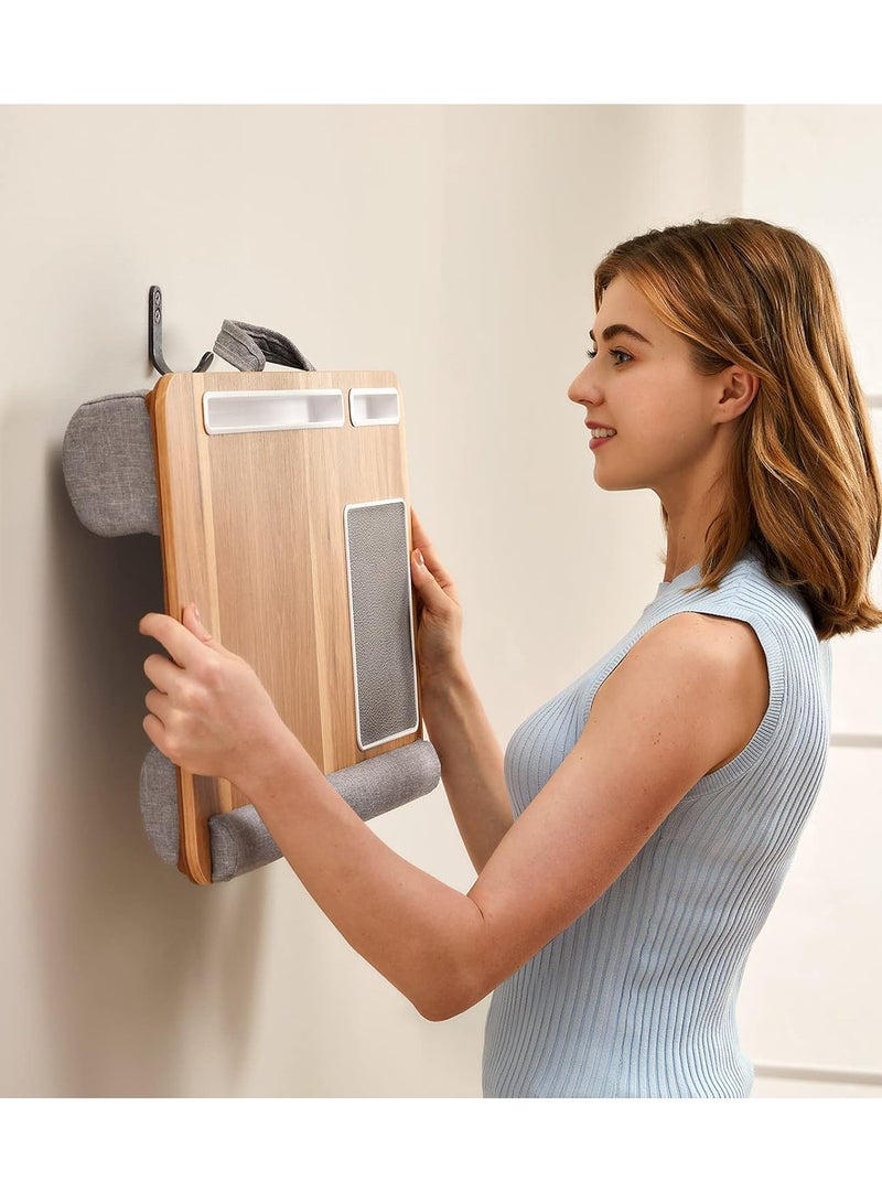 DubaiGallery Brown Lightweight Portable Lap Desk Laptop Tray with Pillow Cushion, Anti-Slip Strip with Built-in Mouse Pad/Wrist Rest/Phone Tablet Slot, Fits up to 17 Inch Laptop For Sofa & Bed Light Brown - Image 3