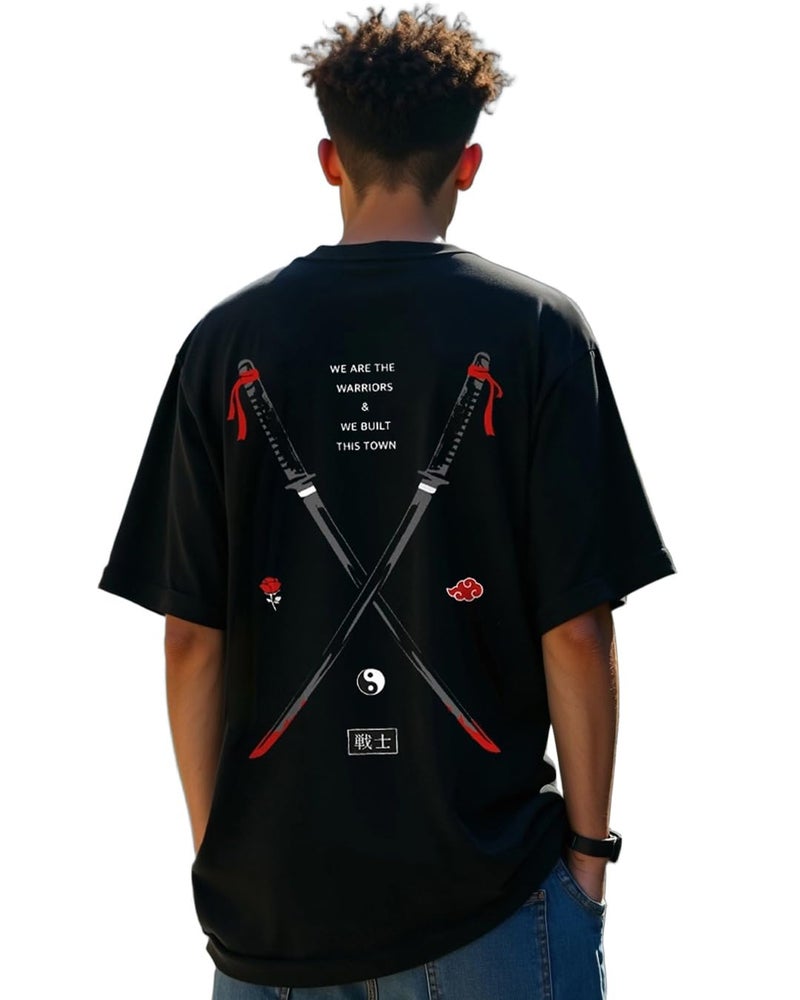 Bewakoof Men's Black Warriors Graphic Printed Oversized T-Shirt - Image 1