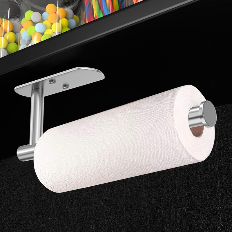 VAEHOLD Adhesive Paper Towel Holder Under Cabinet Mount, Wall Mounted Paper Towel Roll Holder for Kitchen Paper Towel, SUS304 Stainless Steel（Silvery） - Image 3